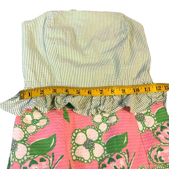 Adorable Lilly Pulitzer Strapless Seersucker Green and Pink Dress - Size 00 - Picture 6 of 16